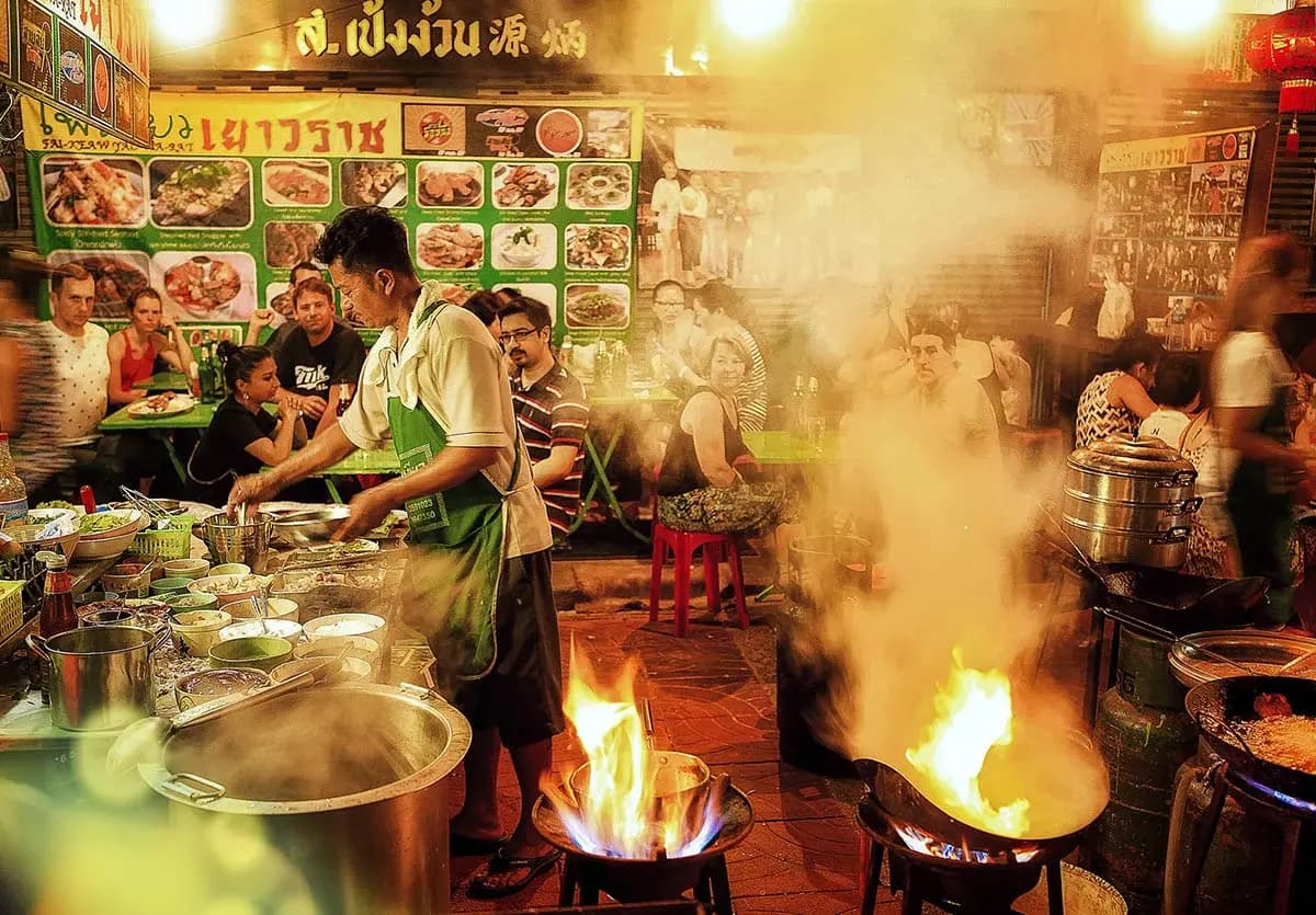 Bangkok Chinatown Yaowarat street food at night, Thailand